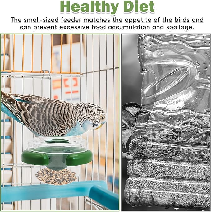 PINVNBY 4 PCS Birds Cage Feeders with Clamp, Transparency Feeding Dish Cups Easy to Install Bird Bowls Small-Sized Detachable Parakeet Feeder for Finches Lovebirds（Green）