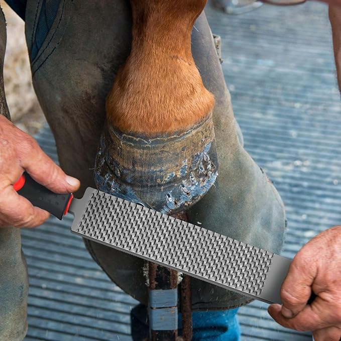 Gisafai 2 Pcs Rasps for Shoeing Horses with Handle Trimming File Carbon Steel Farrier Tools for Repair Horse Hooves Goat Hooves Cow Donkey Pig Animal Repairing Wood Working Supplies(18/12 Inch)