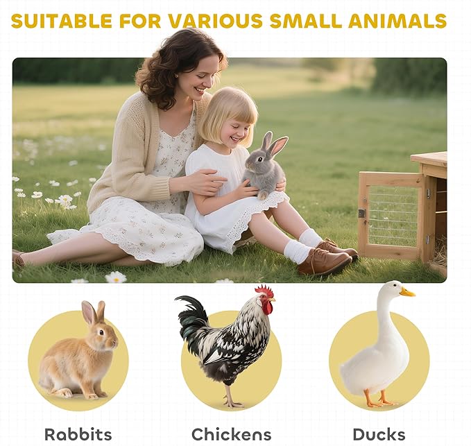 PawHut 58" Rabbit Hutch, Wooden Bunny Hutch, Guinea Pig Cage, Small Animal Enclosure with Run Area, Removable Tray, Asphalt Roof, Lockable Doors and Ramp, Dark Gray