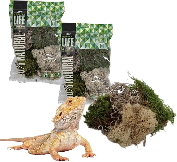 The Habitat Life - Natural Variety Pack - Mix of Reindeer, Mood, Sheet & Spanish Moss - for All Terrariums - Humidity Control - Breathable Bedding - Dye-Free & Safe - Small - 2 Pack