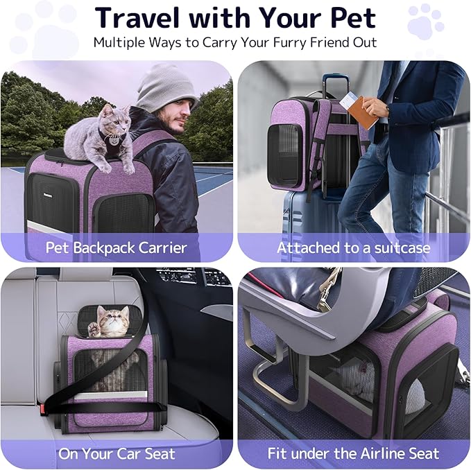 Pawtners Cat Backpack Carrier with Play Tunnel, Large Dog Backpack with Breathable Mesh, Expandable Pet Carrier Backpack for Small Medium Kitten Puppy Up to 18 Lbs, Suitable for Travel Hiking Camping
