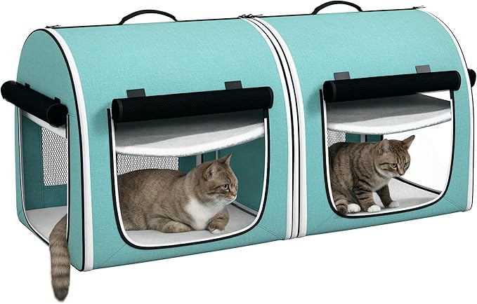 PawHut 39" Portable Soft-Sided Cat Carrier, Cat Kennel, Travel Dog Crate with Divider, Two Compartments, Soft Cushions & Storage Bag, Easy to Fold, Green