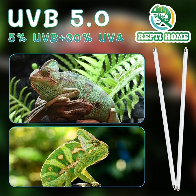T5 UVB Reptile Light 24W 5.0,UVA UVB Light Bulb for Reptiles,2 Pack Reptile UVB Lamp Tube for Bearded Dragon