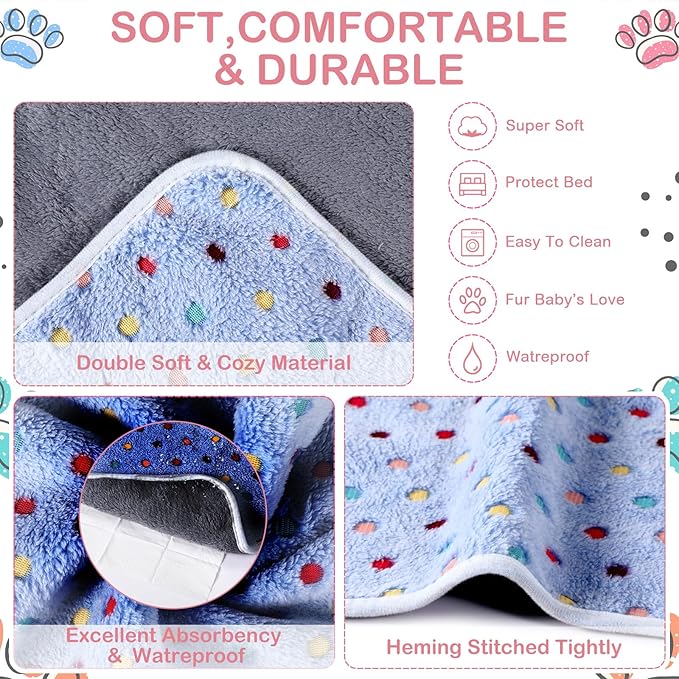 Tudomro 8 Pcs Guinea Pig Blankets Absorbent Washable Animal Fleece Bedding Cage Liners Waterproof Reusable Pet Pee Sleep Mat Pad Cover for Chinchilla Hamster Ferret(Dot,35 x 24 Inch)
