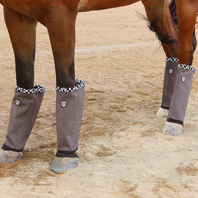 Fine Mesh Fly Boots Loose Fitting & Non-Slip Horse Fly Leggings Fleece Air Flow (Set of 4)