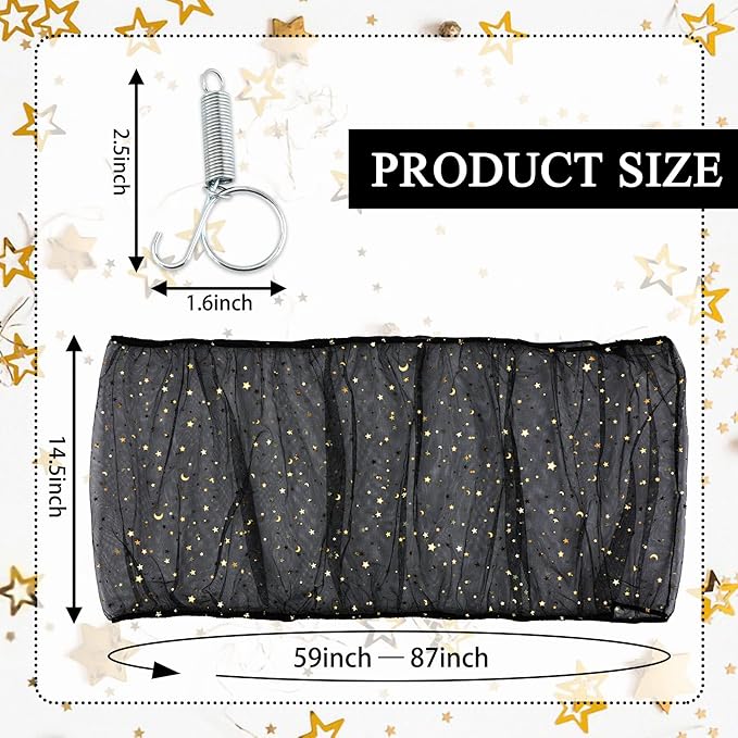 JULMELON 2Pcs Adjustable Bird Cage Seed Catcher(Black) Birdcage Nylon Mesh Cover Twinkle Star Universal Birdcage Cover for Parakeet Round Square Cage with Spring Hook