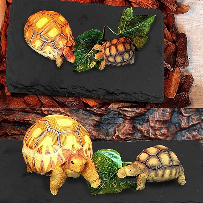 kathson 2 PCS Reptile Basking Platform (15.7 x 11.8 inches), Natural Rock Plate Turtle Food Bowl Feeding Dish Resting Terrace Habitat Decor for Tortoise Turtle Lizard Bearded Dragon Crested Gecko