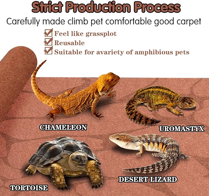 2PCS Reptile Carpet 20 Gallon, Pet Terrarium Liner, Reptiles Cage Mat/Substrate for Snakes, Chameleons, Geckos and Bearded Dragon Tank Accessories with Tweezers Feeding Tongs Desert(30*12in)