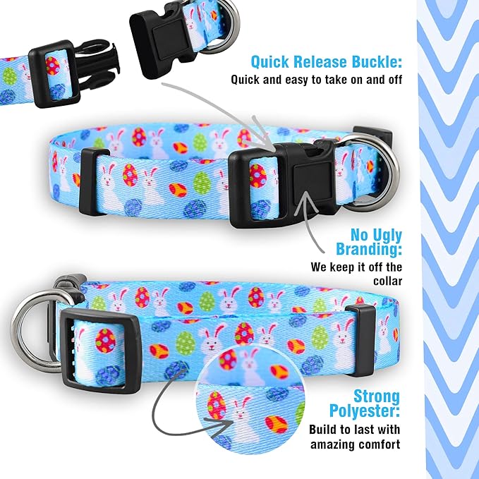 Native Pup Easter Dog Collar, Cute Spring Gift for Puppies, Pink Pastel, Eggs, Chicks, Bunny Adjustable for Small, Medium, Large Breeds (Bunny & Eggs, Small)
