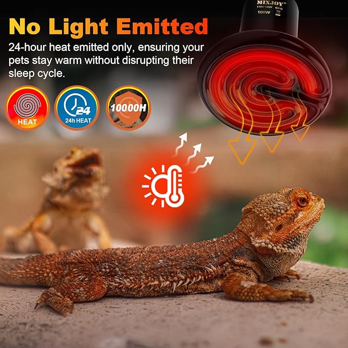 MIXJOY 100W Reptile Heat Lamp 2Pack Ceramic Heat Emitters Reptile Heat Lamp Bulbs, No Light Emitting Ceramic Heat Bulbs for Amphibian Terrarium Gecko Lizard Bearded Dragon Turtle Chicken Snake
