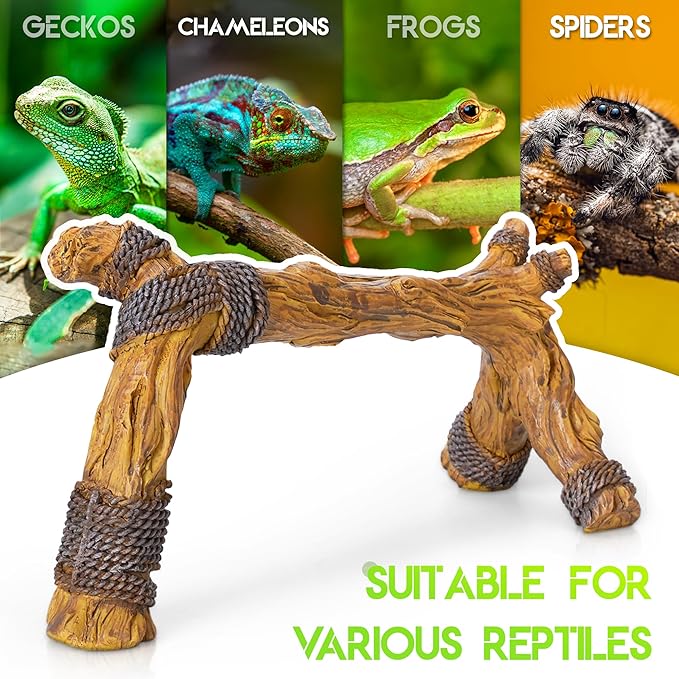Lifelike Resin Climbing Trunk Branch Decor for Reptile Terrarium, Reptile Vivarium Habitat Decoration for Bearded Dragons, Geckos, Lizards, Snakes, 8.8 Inch