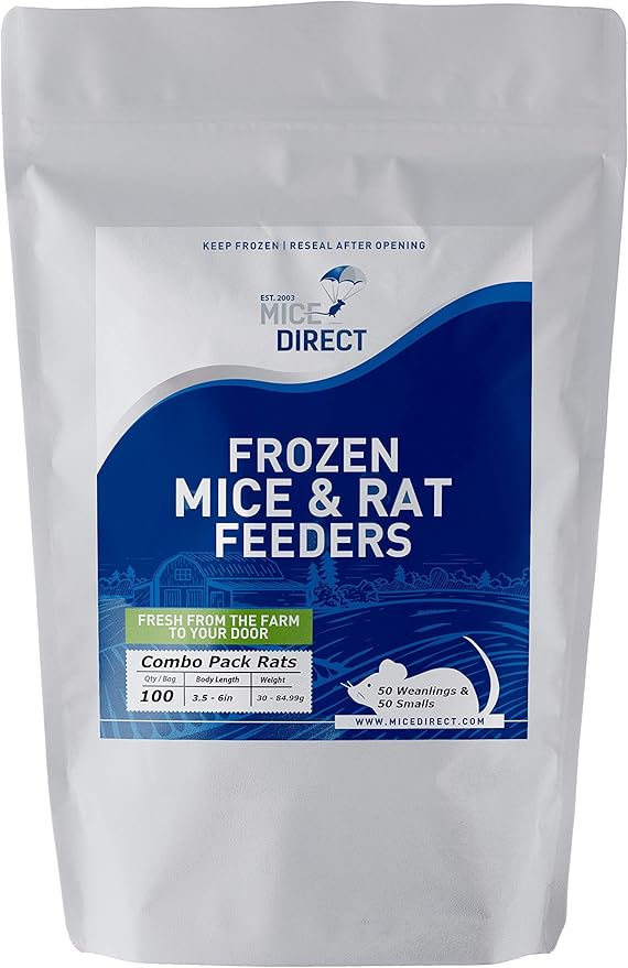 MiceDirect 80 Frozen Rat Combo Pack 40 Rat Weanlings and 40 Rat Small Feeders Snake Food for Juvenile Ball Pythons and Monitors (3.5-6 in)(Pack of 80)(3000 Grams Min)