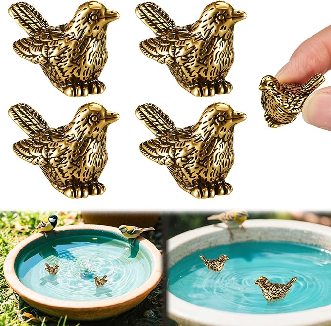 4 Pcs Mini Bird Shape Copper Bath Disk Ornaments Copper Bird Bath Purification Disks Birdbath Cleaner Single 0. 6 oz Weight Universal Fit for Outdoor Birdbaths, Bowl