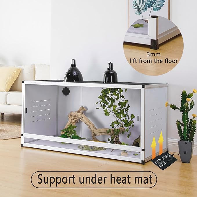 PVC Reptile Enclosure 8x2x2FT Large Reptile TerrariumTempered Glass Doors Habitat 240 Gallon for Bearded Dragon Gecko Lizard Snake, Wide Breeding Lounge Vivarium Area with Sliding Doors Lock