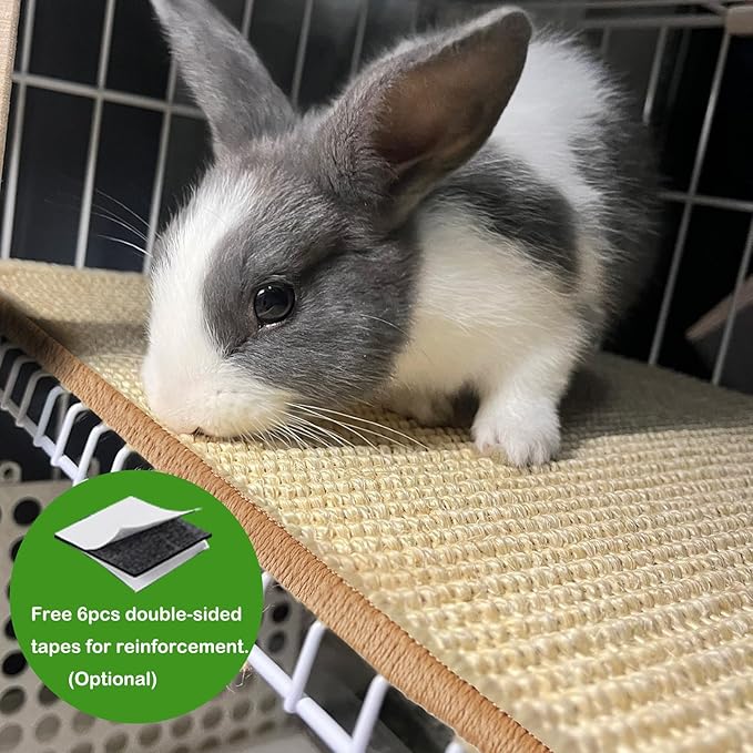 Rabbit Scratching Pad, 16 x 12 Inch Natural Sisal Bunny Scratch Mat Scratcher Mats Claws and Teeth Care for Biting Sleeping Nesting Small Animal Bedding Bed Play Toy (Beige+Brown, 1Pc)