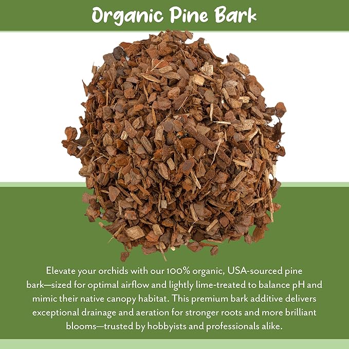 Soil Sunrise 100% Organic Orchid Potting Bark (2 Quarts) All-Natural USA-Sourced Pine Bark Orchid Mix Additive
