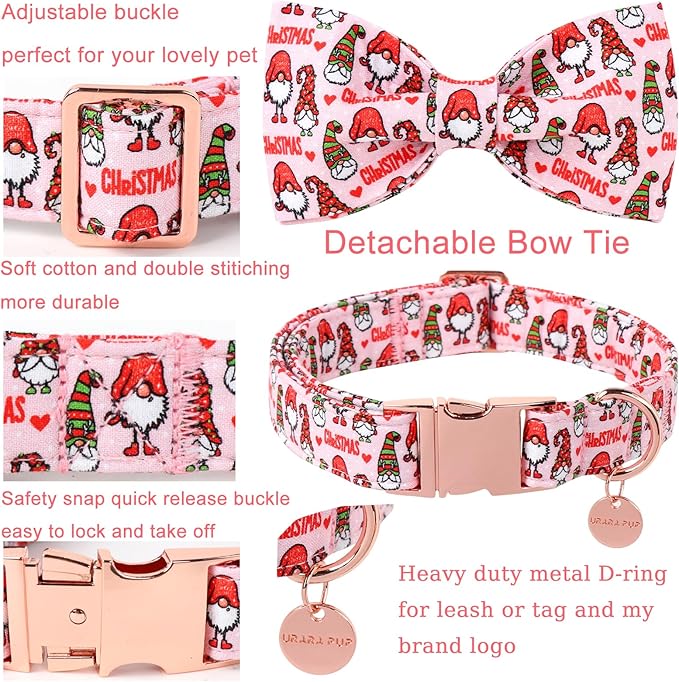 Christmas Dog Collar with Bow Tie, Cotton Christmas Bowtie Collar for Medium Girl Boy Dog, Comfortable Dog Collar Bowtie with Durable Metal Buckle, Adorable Pet Collar,L,Neck 16-24in
