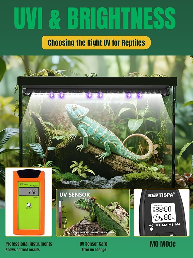 LED UVB Light for Reptiles, 15W 16-Inch Reptile LED Light for Bearded Dragon Lizard Gecko Snake Turtle, Aluminum UVA UVB Lamp Fixture Controller with Dimming and 4 UVI Modes