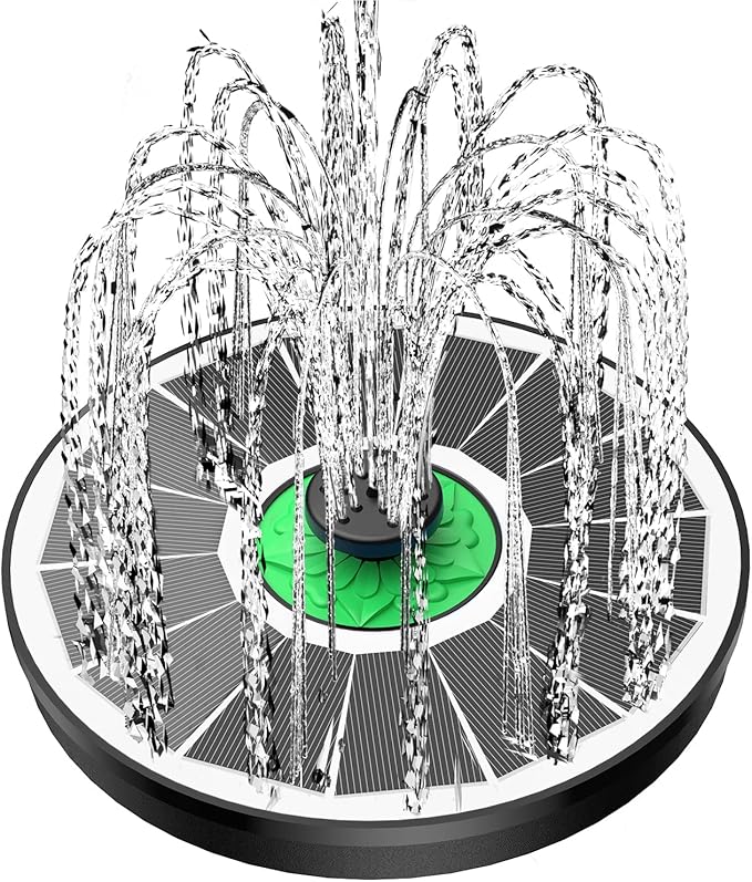 Yzert Solar Fountain for Bird Bath Glass - No Battery, 3.5W Solar Bird Bath Fountains Green Flower with 4 Fixed Rods & 7 Nozzles, Solar Powered Water Fountain for Outdoor, Pond, Pool, Garden