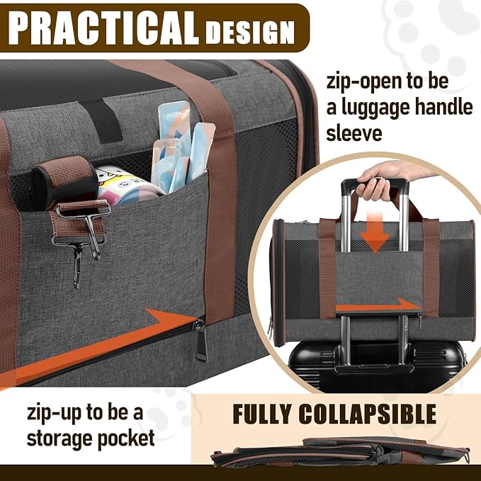 Small Dog Carrier Cage Soft Chihuahua / Softshell Big Cat Carrier Maine Coon / Pet Taxi Carrying Bag over 25lbs / Top Loader Travel Kennel Brown