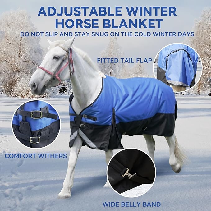 36” Winter Horse Blanket, 1200D Waterproof Poly Horse Turnout Blanket, Durable Tear-Resistant Thick Horse Blanket with Snuggit 220G Filling, Breathable Warmth Turnout Blankets for Horse