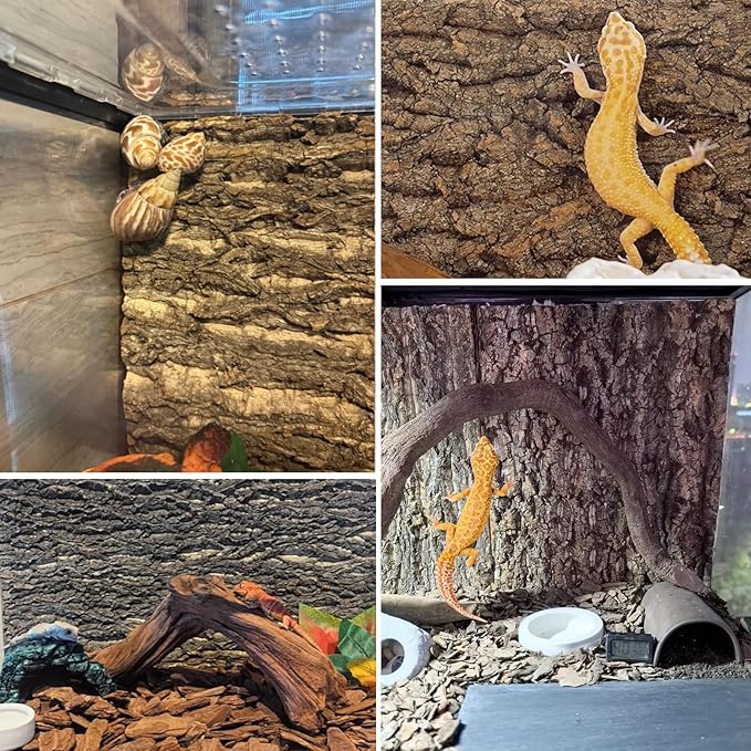 Hamiledyi Cork Terrarium Background 11.8x7.9in 4PCS Natural Reptile Cork Bark Flats Terrarium Board Bearded Dragon Climbing Wall Mat Tank Decor for Lizard Chamelon Snake Turtle Spider Crested Gecko