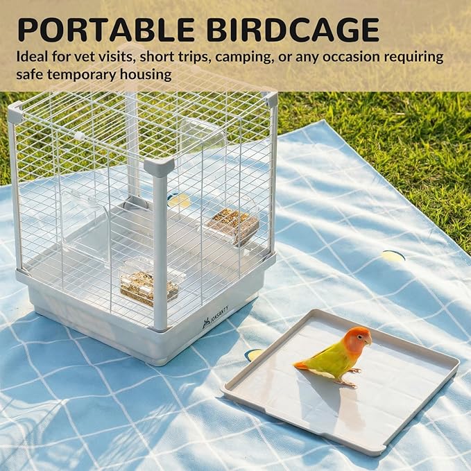 14.6" Portable Travel Bird Cage, Parrot Cage, Ample Room for Tail Movement, with Food Box, Perch, Water Bottle, for Vet Visit, Short Trip, Parakeet, Cockatiel, Budgie, Small Medium Birds