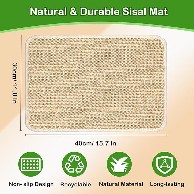 Rabbit Scratching Pad, 16 x 12 Inch Natural Sisal Bunny Scratch Mat Scratcher Mats Claws and Teeth Care for Biting Sleeping Nesting Small Animal Bedding Chew Toys Bed Play Toy (Beige, 1Pc)
