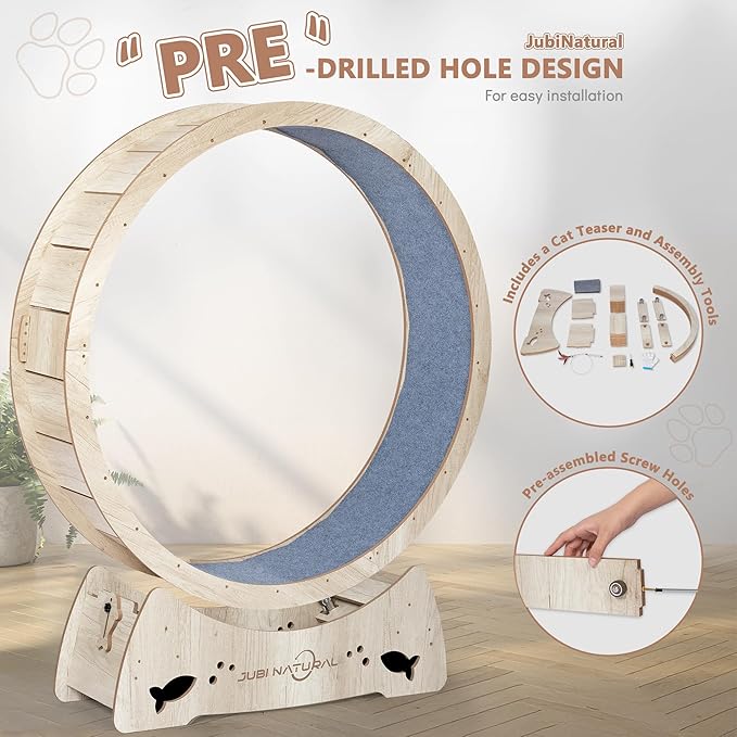 Cat Exercise Wheel, 50" XL Cat Running Wheel for Indoor Cats with Locking Mechanism, Cats Treadmill Wheels with Quiet Carpeted Runway, Cat's Weight Loss and Health
