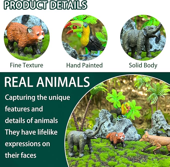 EOIVSH 16pcs Forest Animal Figures, Plastic Jungle Wild Animal Toys Figurines, Toy Figures & Playset Gift for 3 4 5 6 7 Boys Girls, Cake Topper