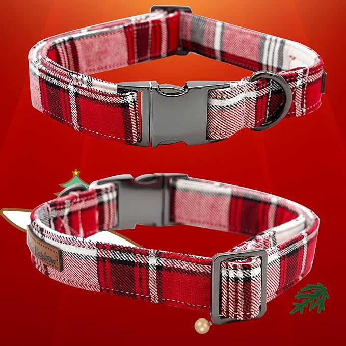 Dog Collar, Christmas Dog Collar Plaid Pet Collar Bow Holiday Bows Girl Boy Puppy Collar Adjustable Pet Collar for Small Dogs