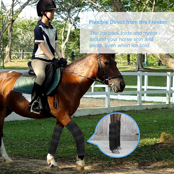 Horse Ice Boots 2-Pack with 64-Cell Ice Cells, Full-Leg Therapy Cooling Wraps for Injury Recovery & Competition Prep, Fits Hock, Knee, Ankle & Hooves