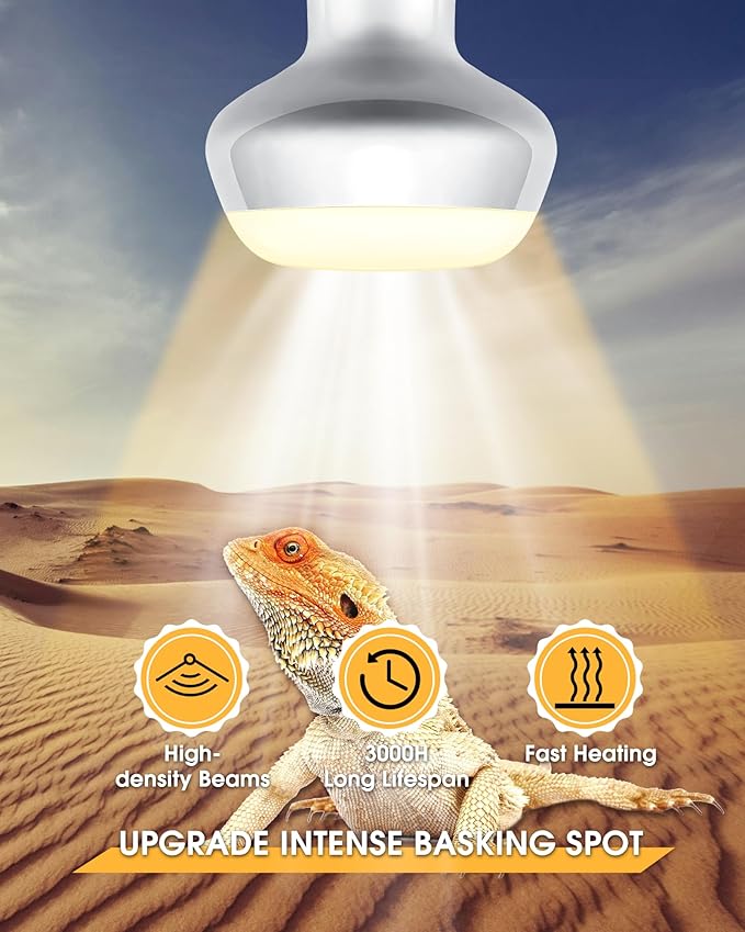 EvaStary Reptile Heat Lamp Bulb, 2-Pack 100W Simulate Natural Sunlight Heat Light Bulb for Reptiles, UVA Daylight Heat Lamp Bulbs for Reptiles, Bearded Dragon, Amphibians, Turtle, Lizard, Snake