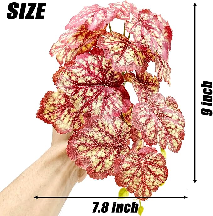 Woyrise Reptile Plants, Terrarium Hanging Plant Vines, Artificial Leaves with Suction Cup, Bearded Dragon Tank Accessories for Gecko Lizard Snake Frog Tortoise Decorations - Pink Heuchera