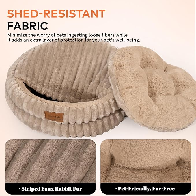 CHEERPALS Cat Bed for Indoor Cats, Washable Round Cat Bed Soft Fluffy Pet Bed for Kitty, Puppy and Small Dog(Khaki)