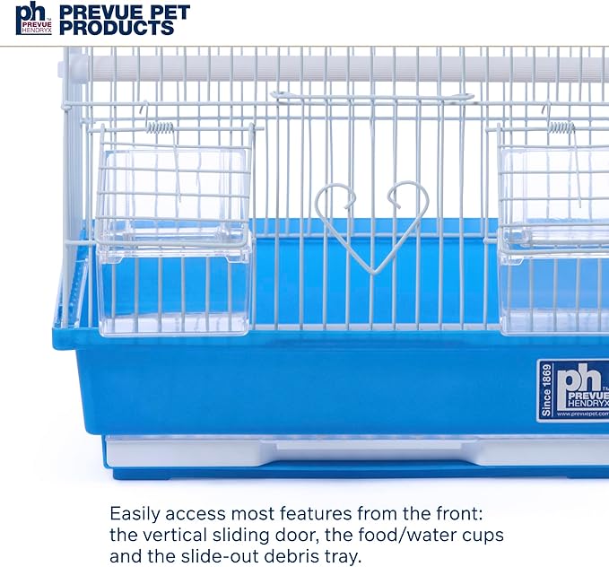Prevue Pet Products Flat Top Economy Parakeet and Small Bird Cage with White Wire, Blue Plastic Base with Removable Tray