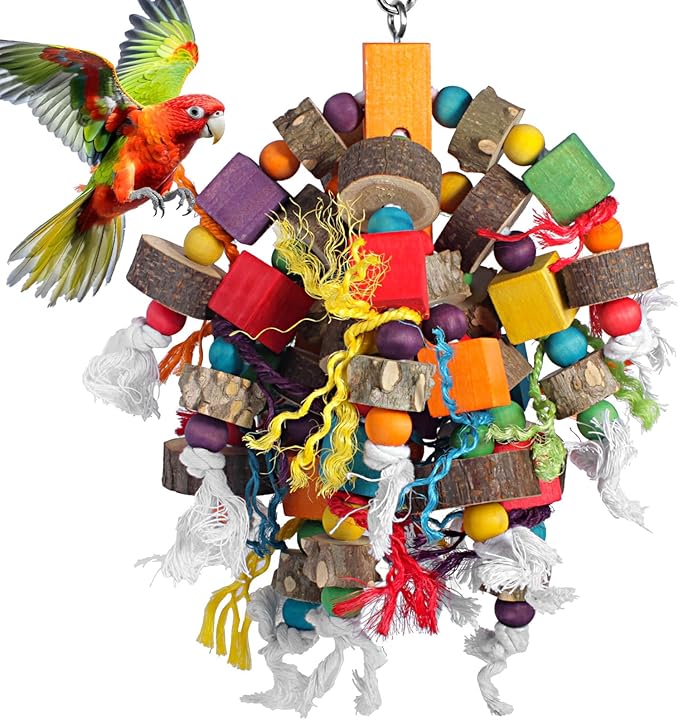 Parrot Toys Prickly Ash Wood 15.7 Inch Natural Material Bird Toys for Medium & Large Parrots Macaw Cockatiels Parakeets Cockatoo Conure Pet Bird Supplies