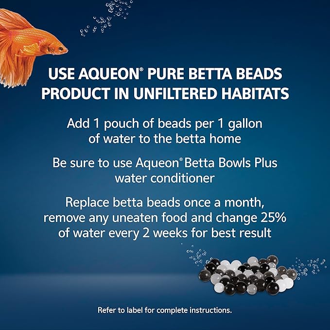 Aqueon Pure Betta Beads, Water Care for Unfiltered Aquariums, Maintains Clear Water and Helps Breakdown Organic Sludge, Black & White (Pack of 2)