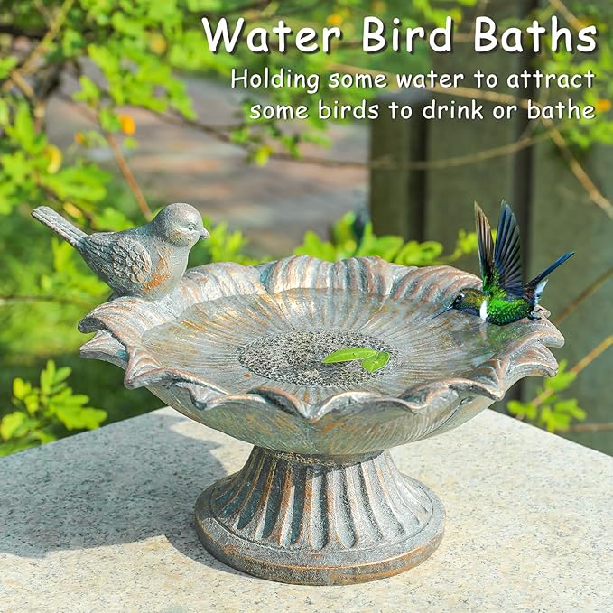 MUMTOP Bird Baths for Outdoors, Antique Outdoor Garden Birdbath Bowl Resin Bird Baths and Feeder with Vintage Bird Ornament for Outside Yard Table Decor