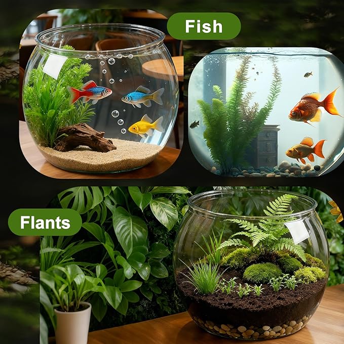 Geelin 7 Gallon Plastic Fish Tank Large Bowl Shatterproof with Crystal Clear Clarity for Terrarium, Flower Vase Centerpiece Gift for Fish Lovers(Round)
