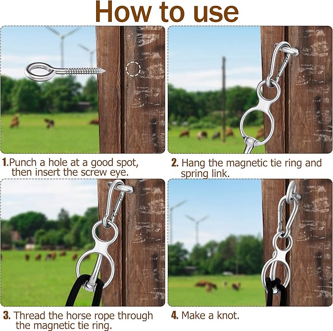 5PCS Horse Tie Ring, Safe Tie Horse Supplies, Humane Way Tie Ring, Magnetic Ring for Tying and Retracting, Helps Horse Pull Back and Releases Stress from The Horse