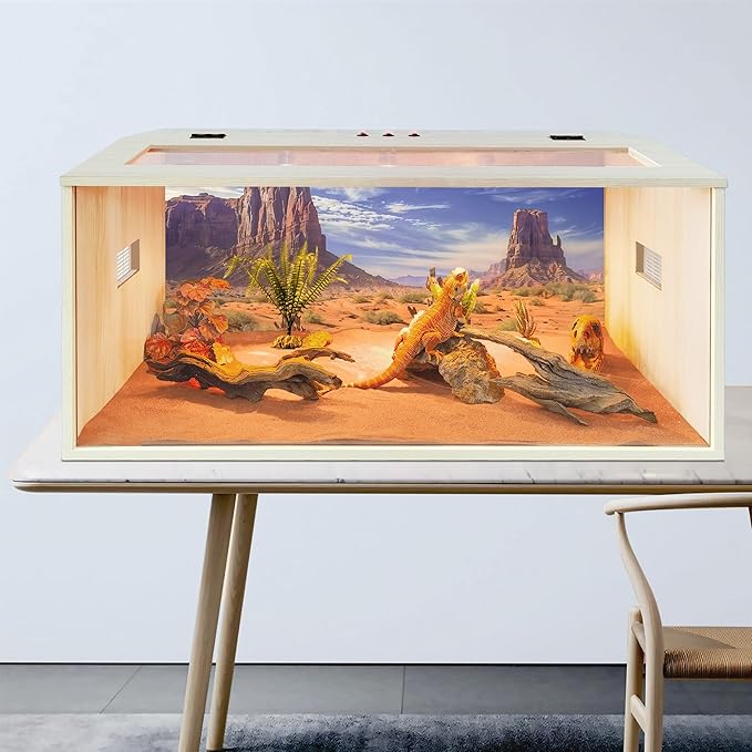 PROLEE Tempered Glass Bearded Dragon Tank,Wooden Reptile Tank and Lizard Tank, Large Bearded Dragon Enclosure with Built-in Lamp Fixture, Snake Tank (Wooden-Topped roof, 40inch,60 Gallons)