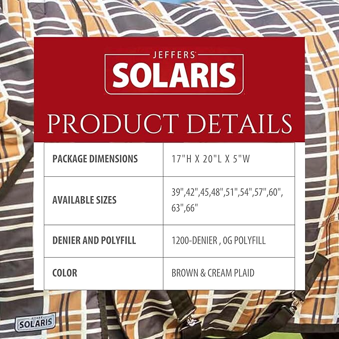 Jeffers Pony Poppins Solaris 1200 Denier Turnout Blanket Brown & Cream Plaid 45" - Waterproof, Breathable Horse Blanket with 0 gram Polyfill, No Insulation, Ideal Protection for Wind & Rain,