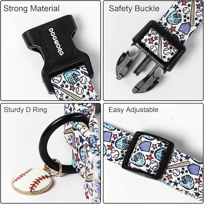 DOGWONG Baseball Dog Collar-Cute Boy Baseball Dog Collar, Adjustable Soft Male Dogs Collars for Small Medium Dogs, XS