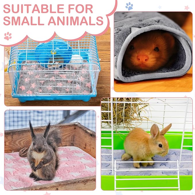 Reginary 4 Pcs Waterproof Guinea Pig Blankets Washable Small Animal Fleece Bedding Absorbent Guinea Pig Cage Liners Reusable Pet Pee Pad Sleep Mat for Hamster Ferret(Cute Star Pattern,12 x 12 Inch)