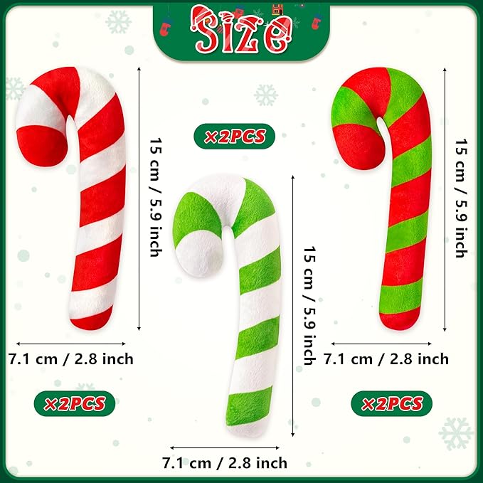 MALLMALL6 6Pcs Christmas Candy Cane Catnip Toys Gift for Indoor Chew Bite Kick Catmint Pet Supplies, Cute Interactive Toy for Cat Lover Xmas Presents (Tricolor)