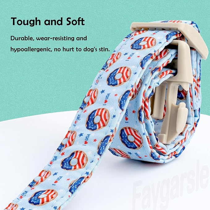 Faygarsle Patriotic Dog Collar, 4th of July Design, American Flag Pattern, Light Blue Summer Design for Small Medium Large Dogs S