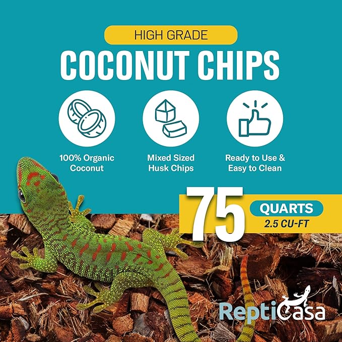Coconut Chips Substrate Block - Natural, Organic Bedding for Reptiles, Snakes, Tortoise, and Amphibians - Clean, Odor Absorbing, and Expandable up to 75 Quart - Tank Coco Husk