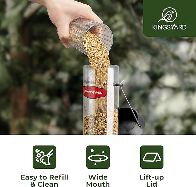 Kingsyard 2 Pack Tube Bird Feeder for Outdoors Hanging, Removable Base and Perch, 6 Feeding Ports - Easy to Clean, Premium Hard Plastic, Attracting for Finches Cardinals (Black)