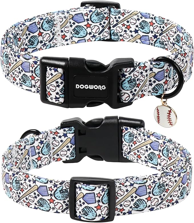 DOGWONG Baseball Dog Collar-Cute Boy Baseball Dog Collar, Adjustable Soft Male Dogs Collars for Small Medium Dogs, S